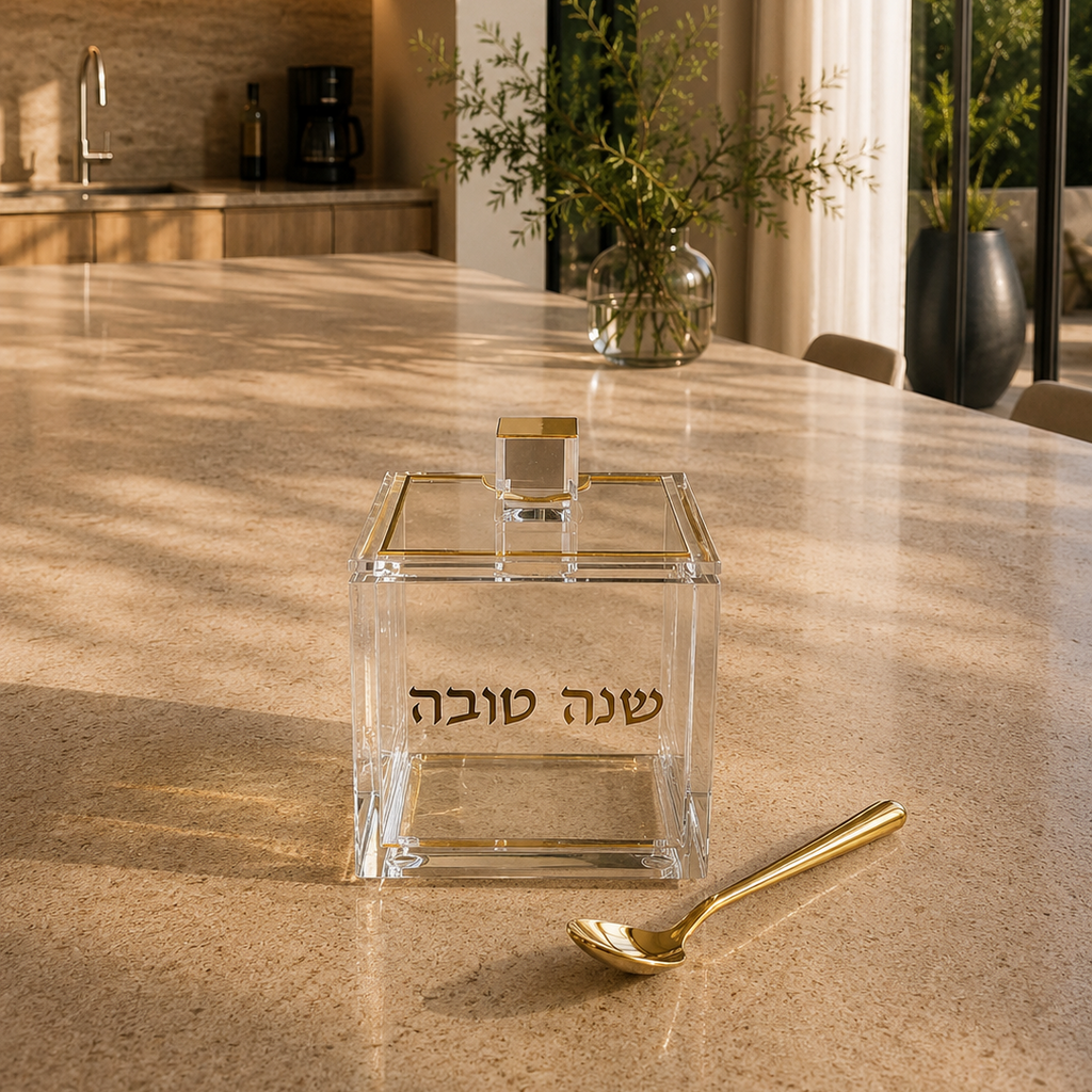 Gold Acrylic Honey Jar with Gold Spoon