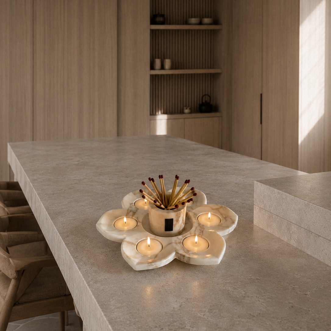 Flower Candle & Match Holder – Marble Collection