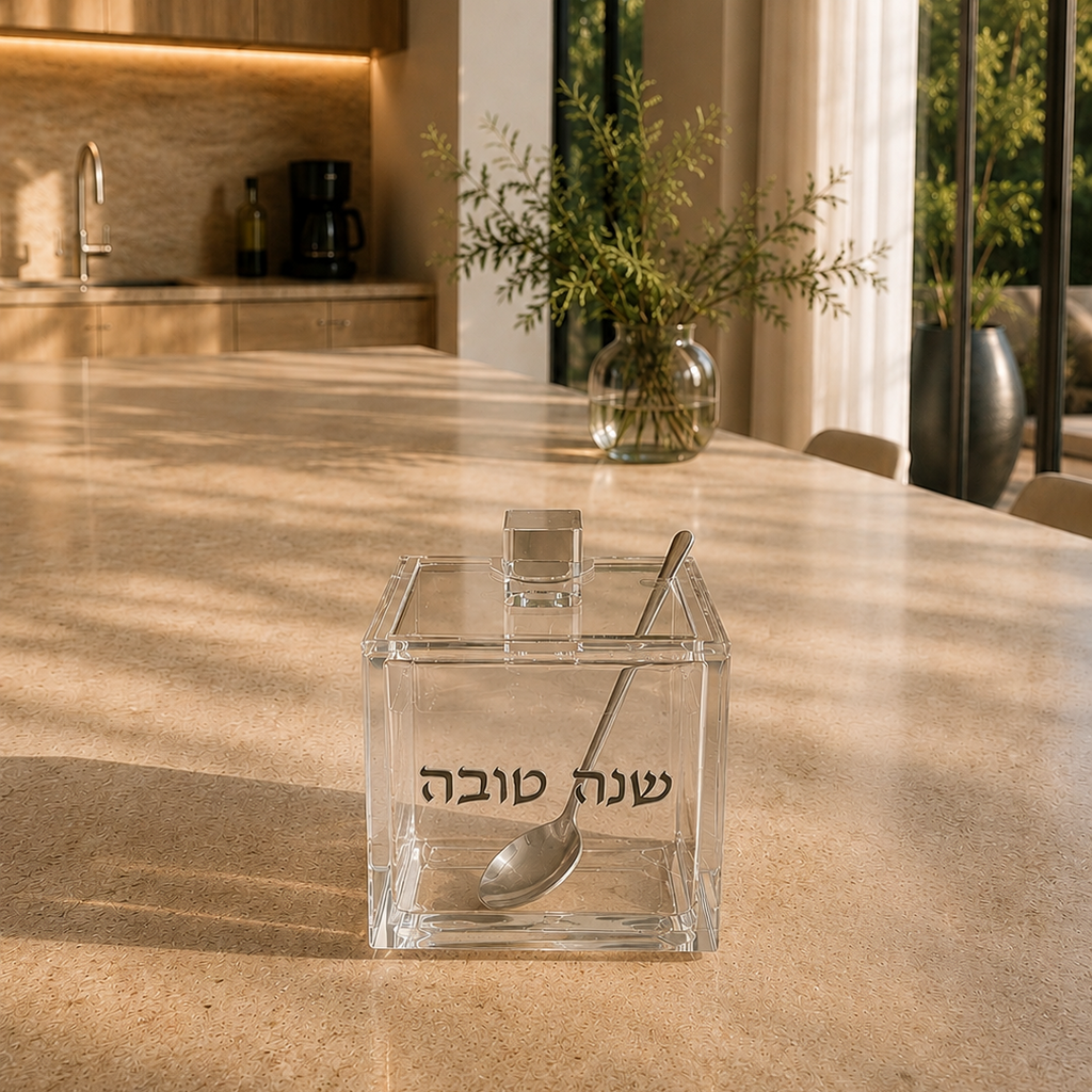 Silver Acrylic Honey Jar with Silver Spoon