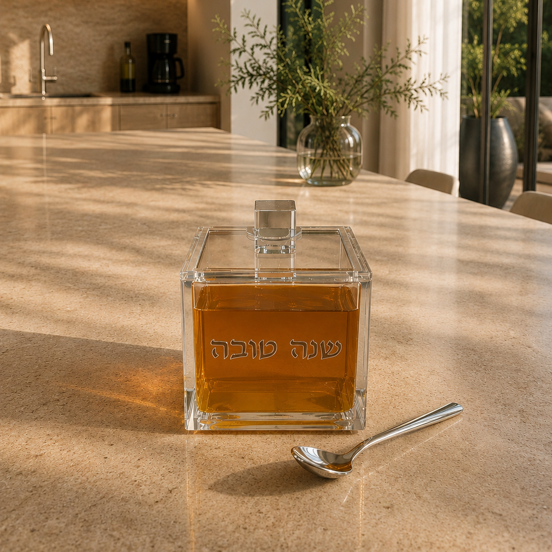 Silver Acrylic Honey Jar with Silver Spoon