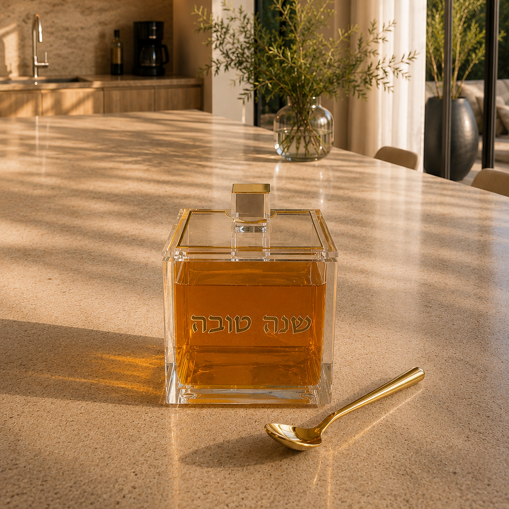 Gold Acrylic Honey Jar with Gold Spoon
