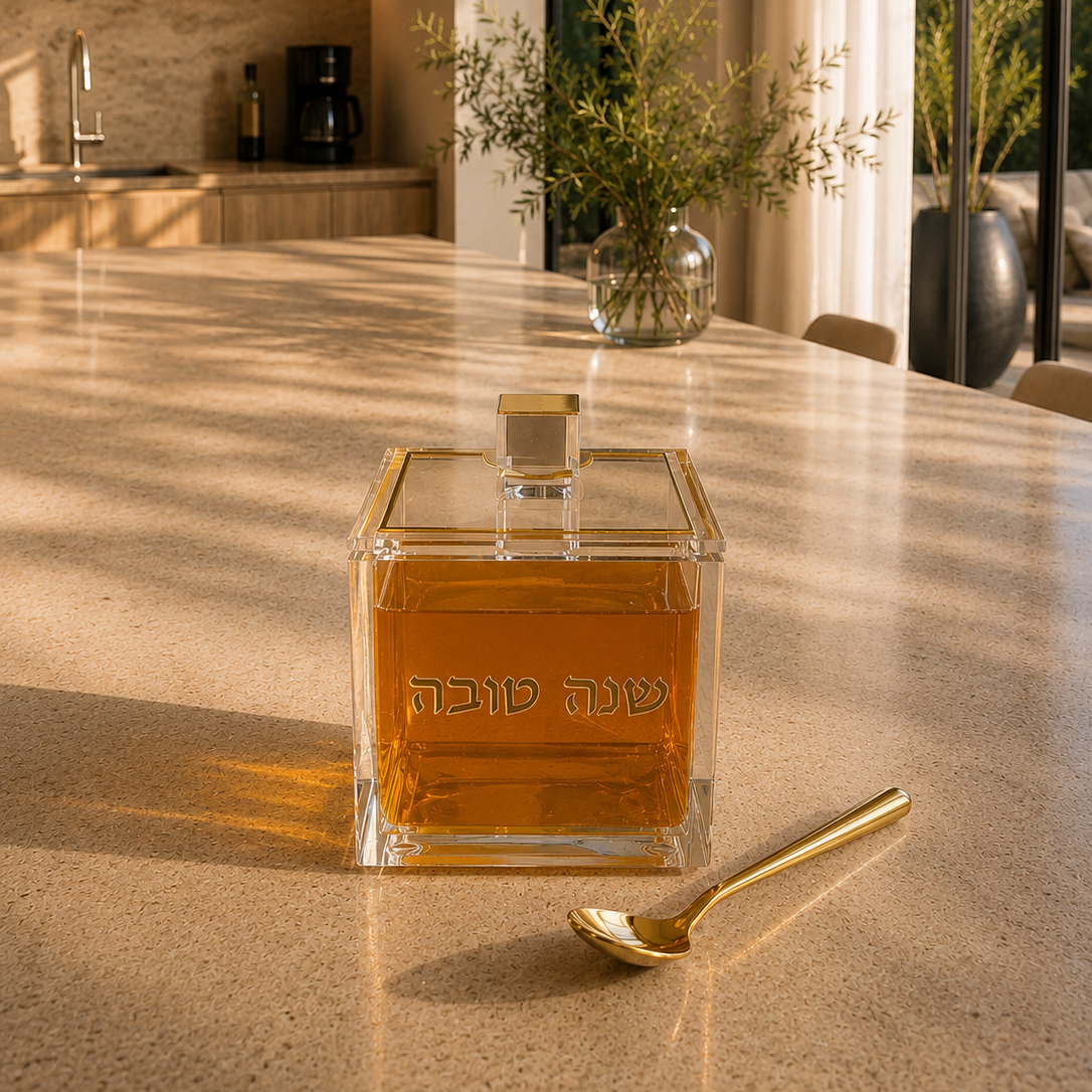 Gold Acrylic Honey Jar with Gold Spoon