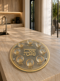 Gold Glass Rosh Hashanah Plate